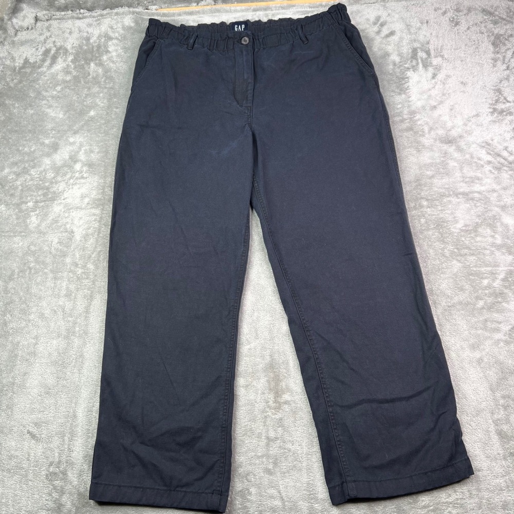 Gap Chino Pants Womens XL Navy Blue Solid Cotton Lyocell Elastic Waist Straight